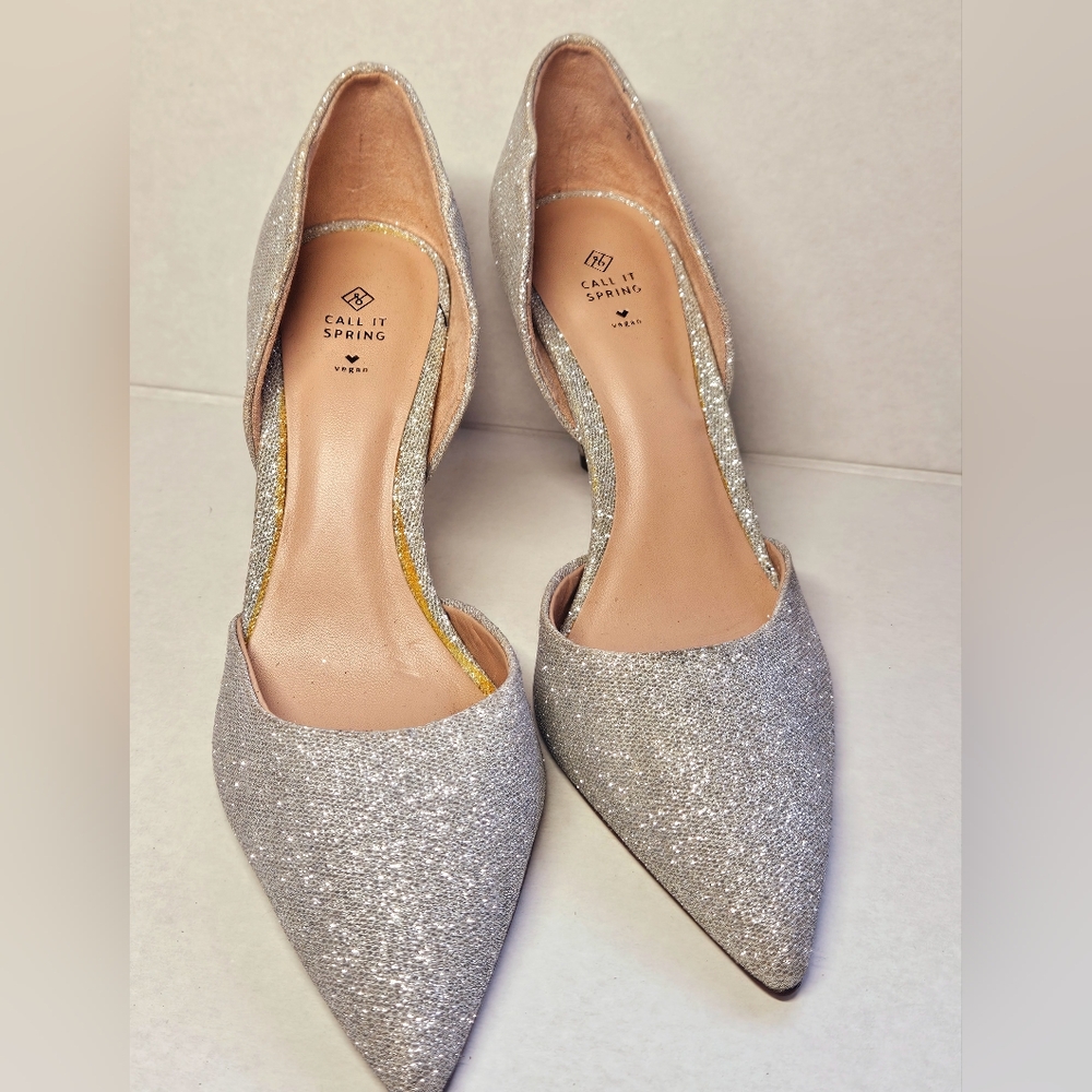 Call It Spring Silver Women's white Sparkly pumps heel shoes